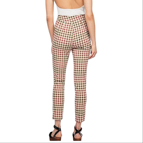 Free People Gingham Plaid Retro Preppy Twee Skinny High Waisted Pants 28 - Picture 2 of 9